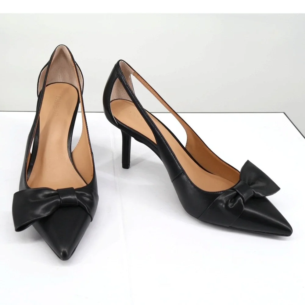ON 34th Elayne Black Bow Pointed Toe D'Orsay Heels‎ Stiletto Pump Sz 9M